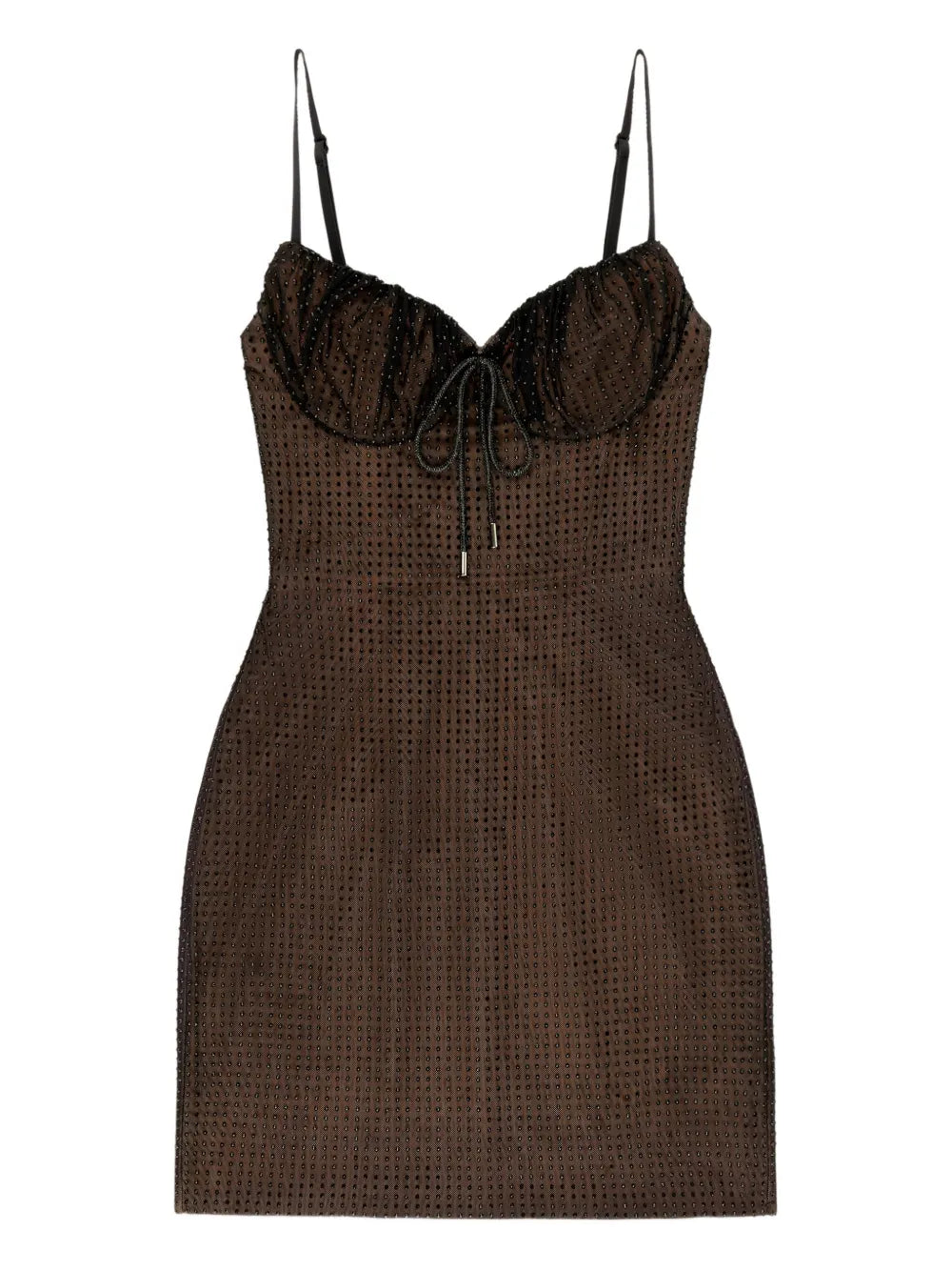 Area Crystal Hotfix Mini Dress — Brown — Size S — Front View