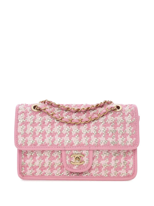 Chanel Pre Owned 2021 2025 Small Woven Lambskin And Viscose Single Flap Shoulder Bag — Same as shown — Size One Size — Front View