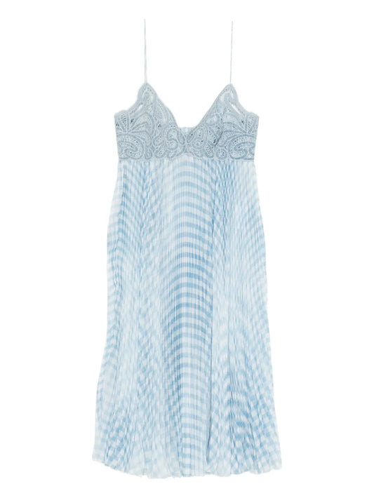 Ermanno Scervino Lace Pleated Midi Dress — Blue — Size S — Front View