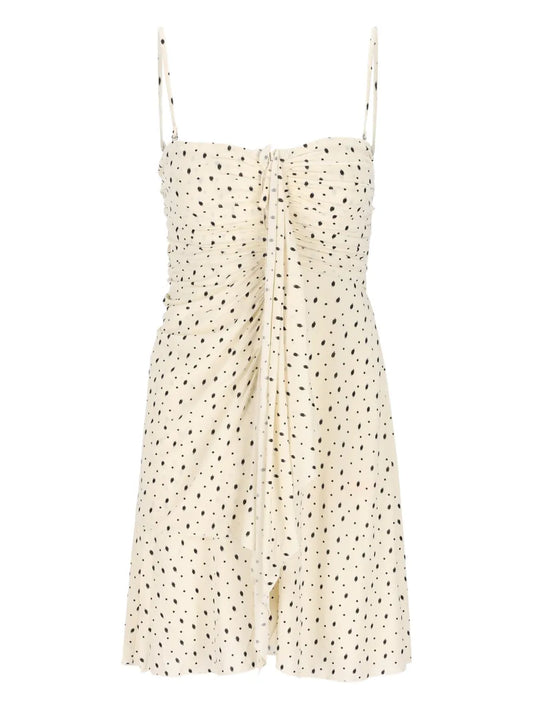 Isabel Marant Gemma Dotted Gathered Mini Dress — Beige/ Red — Size XS — Front View