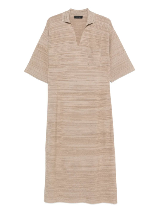 Fabiana Filippi V Neck Pocket Maxi Dress — Beige — Size XS — Front View