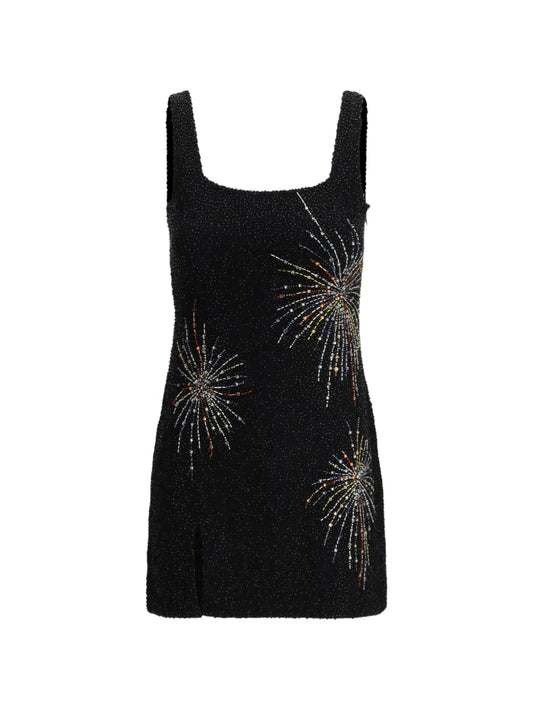 Staud Split Beaded Mini Dress — Black — Size XS — Front View