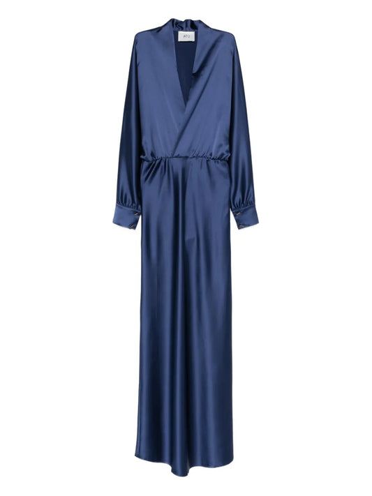 Atu Body Couture V Neck Long Sleeve Gown — Blue/ Navy — Size XXL — Front View