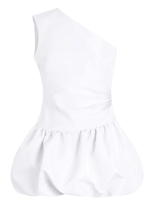 Patou One Shoulder Bloomer Mini Dress — White/ Red — Size XS — Front View