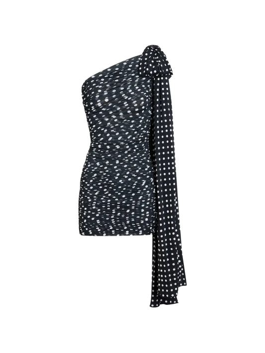 Patou One Shoulder Draped Dress — Black — Size XS — Front View