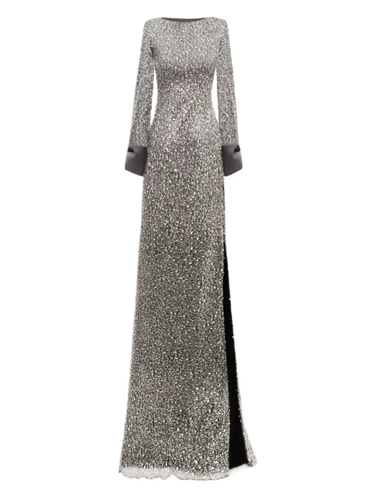 Gemy Maalouf Side Slit Maxi Dress — Grey — Size XS — Front View