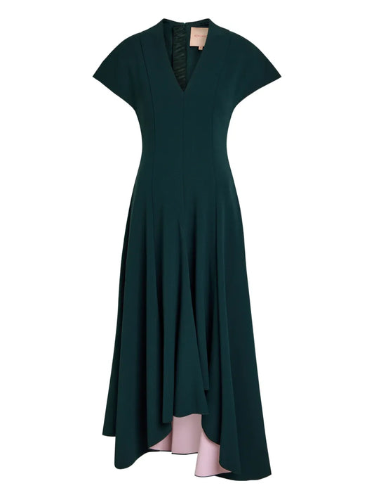 Roksanda Sapha V Neck Asymmetric Dress — Red/ Green — Size XS — Front View