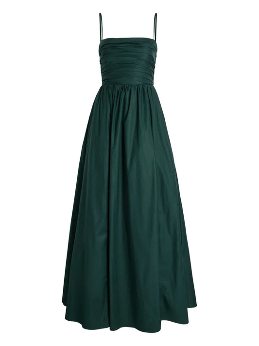 Reformation Ruched Spaghetti Straps Maxi Dress — Red/ Green — Size S — Front View
