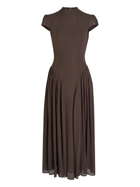 Reformation Maven Mock Neck Midi Dress — Brown/ Red — Size XS — Front View