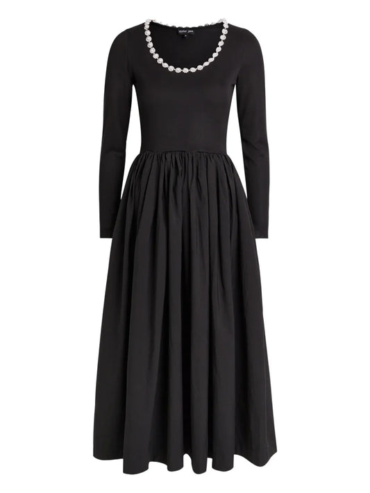 Sister Jane Beaded Long Sleeved Midi Dress — Black/ Red — Size XS — Front View