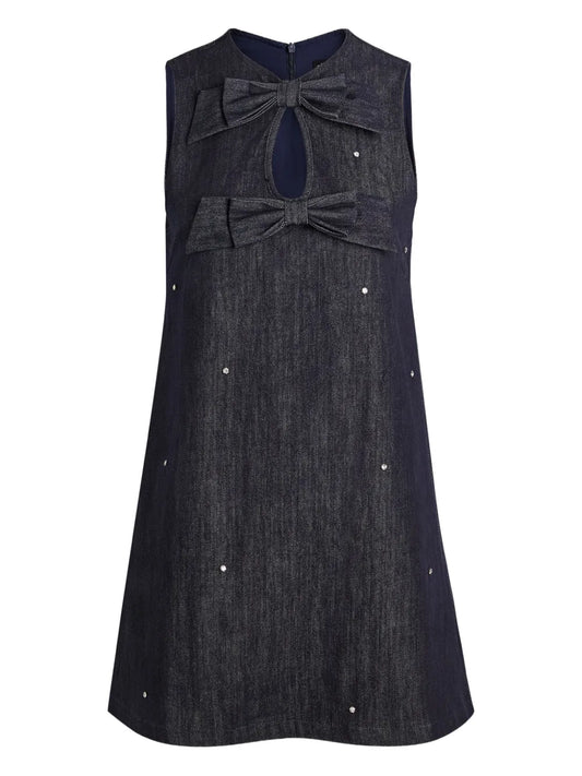Sister Jane Bow Embellished Mini Dress — Blue — Size S — Front View