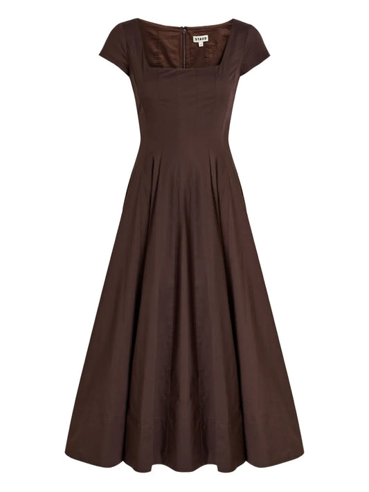 Staud Wells Square Neck A Line Midi Dress — Same as shown — Size XS — Front View