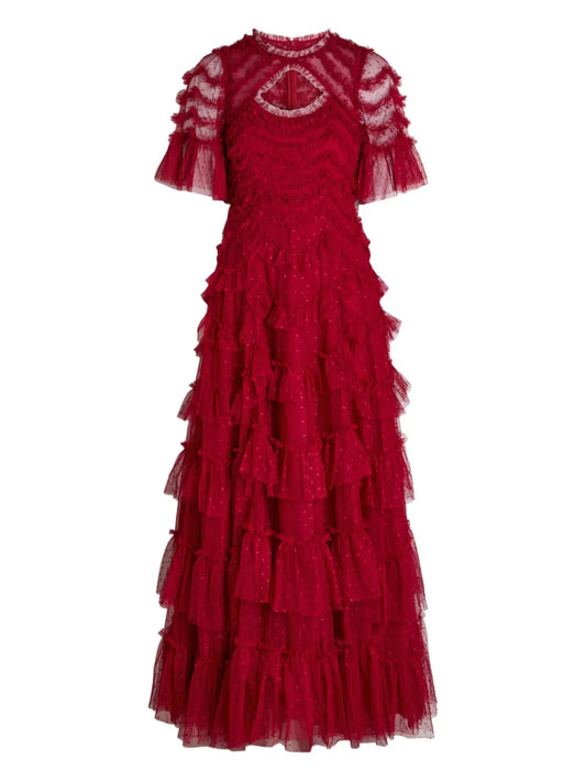 Needle Thread Aviana Ruffled Maxi Dress — Red — Size S — Front View