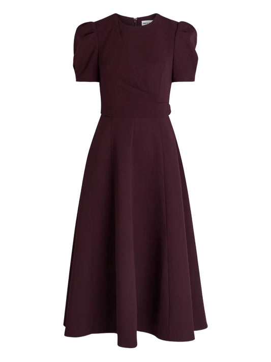Rebecca Vallance Syrah Puff Sleeve A Line Midi Dress — Black — Size XS — Front View