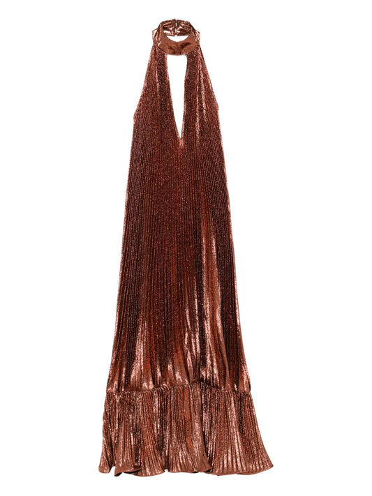 Lidee Pleated Maxi Dress — Brown — Size S — Front View