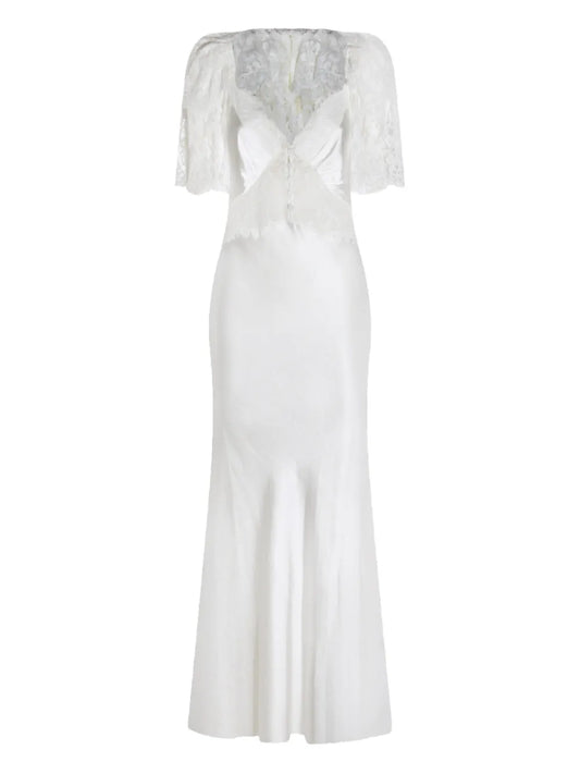 Self Portrait Buttoned Maxi Dress — White — Size XS — Front View