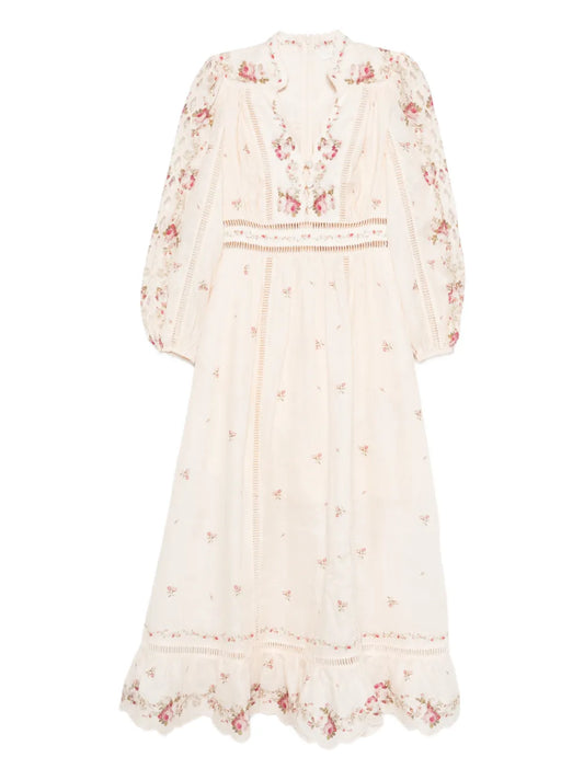 Zimmermann Patience Floral Maxi Dress — Cream — Size S — Front View