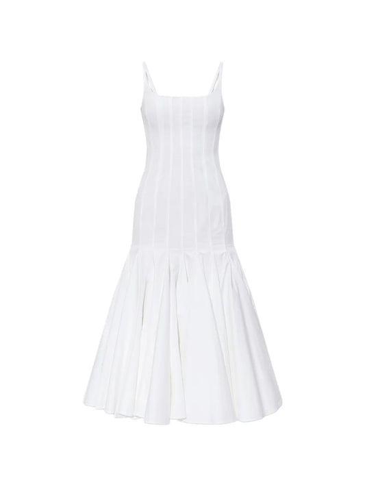Jacquemus Pleated Midi Dress — White/ Red — Size XS — Front View