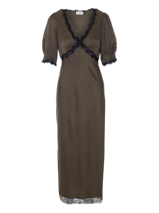 Rixo Annina Lace V Neck Midi Dress — Green — Size XS — Front View