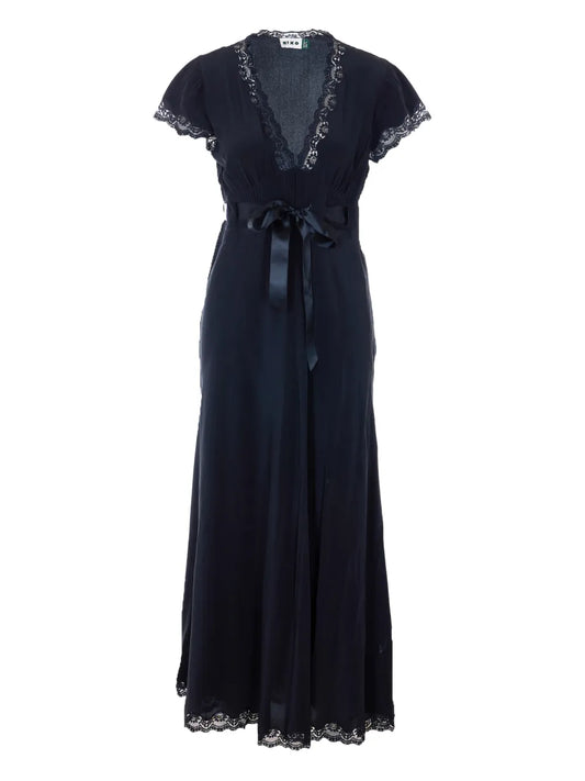 Rixo Marlice Lace V Neck Midi Dress — Black — Size XS — Front View