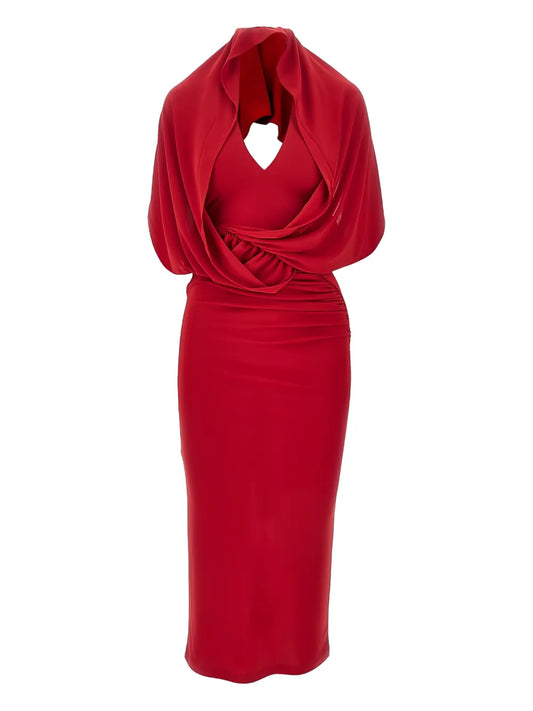 The Andamane Annie Open Back Midi Dress — Red — Size XS — Front View