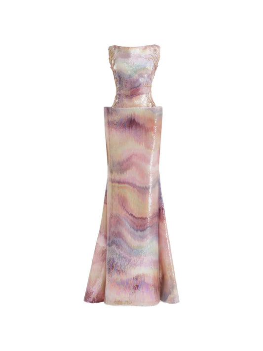 Gemy Maalouf Patterned Maxi Dress — Red/ Pink — Size XS — Front View