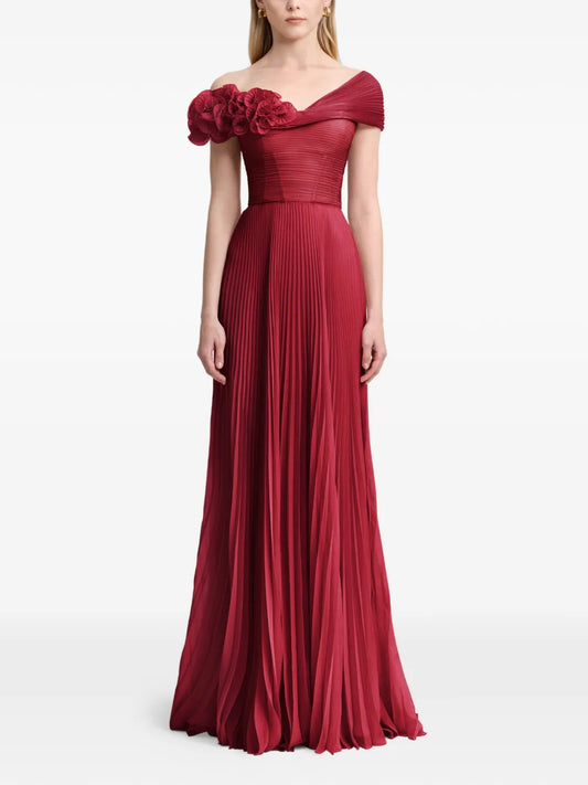 Gemy Maalouf Chiffon Corset Gown — Red — Size XS — Front View