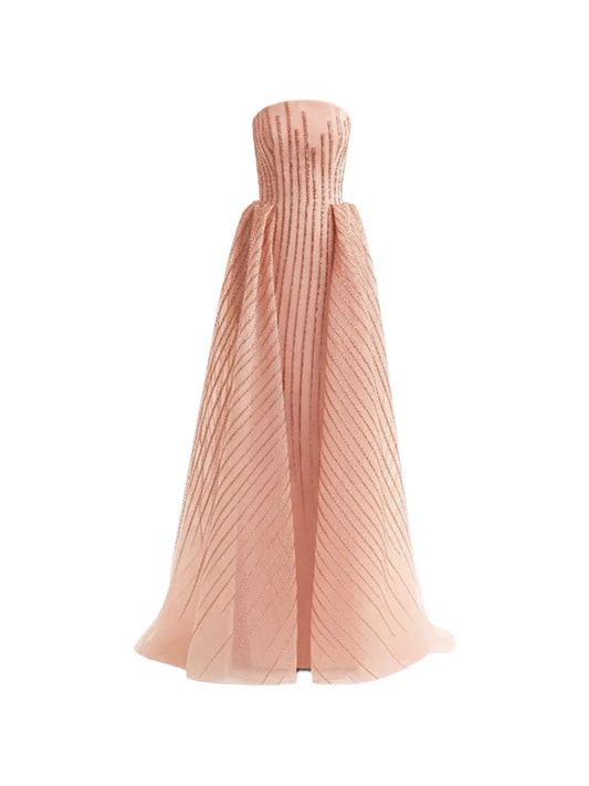 Gemy Maalouf Strapless Embellished Gown — Pink — Size XS — Front View