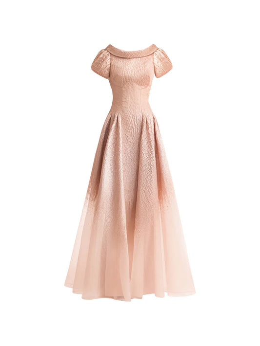 Gemy Maalouf Puff Sleeve Sheer Maxi Dress — Red/ Pink — Size XS — Front View