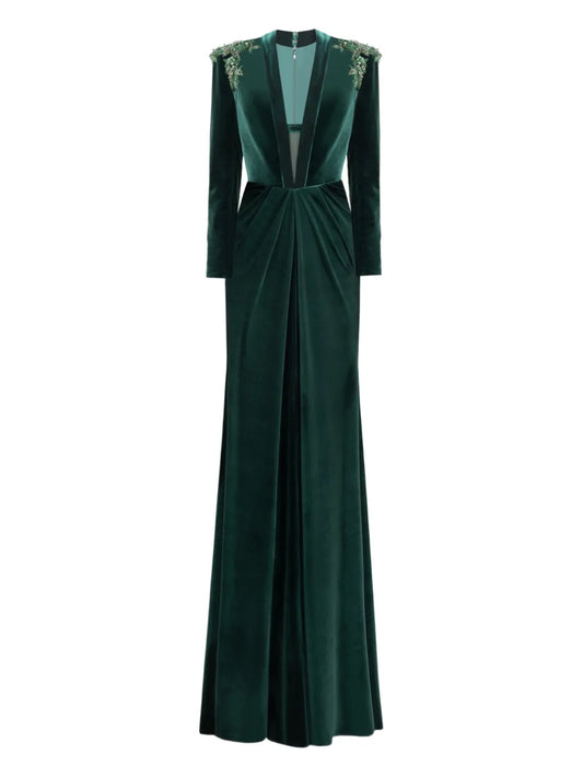 Gemy Maalouf Beaded Shoulders Velvet Dress — Same as shown — Size XS — Front View
