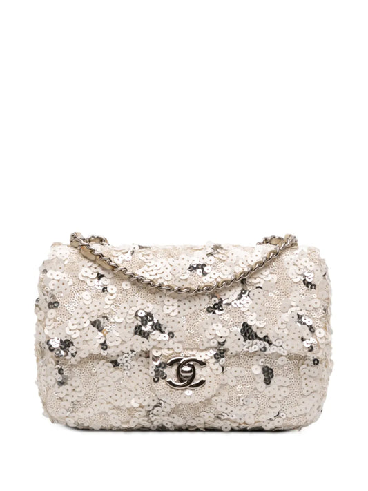 Chanel Pre Owned 2011 Mini Rectangular Classic Canvas Sequin Single Flap Shoulder Bag — Same as shown — Size One Size — Front View