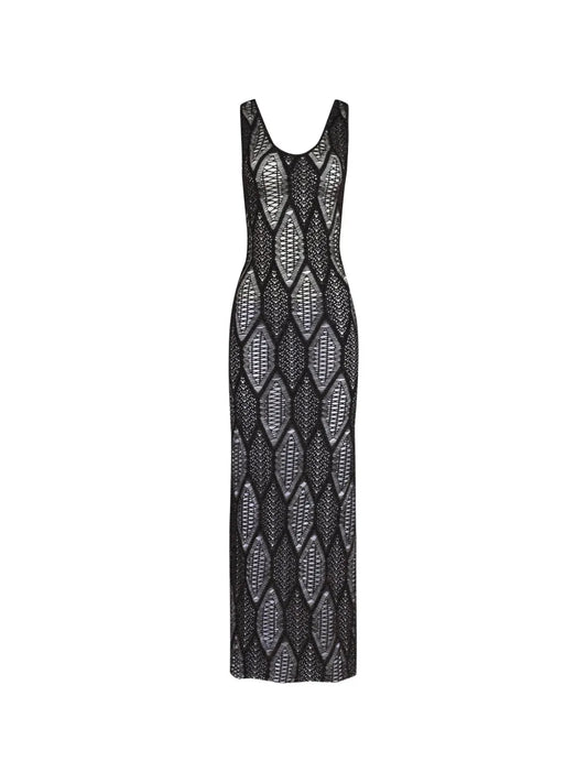Amir Slama X Jade Picon Openwork Scoop Neck Maxi Dress — Black — Size XS — Front View