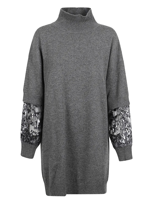 Brunello Cucinelli High Neck Sequin Mini Dress — Grey — Size XS — Front View