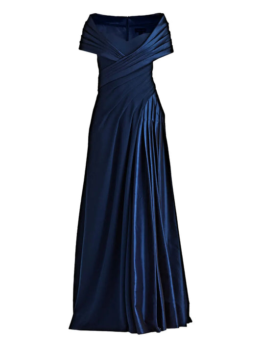 Tadashi Shoji Pleated Maxi Dress — Blue/ Navy — Size XS — Front View