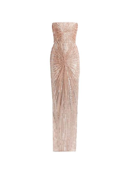 Bronx And Banco Dahlia Strapless Maxi Dress — Gold — Size S — Front View