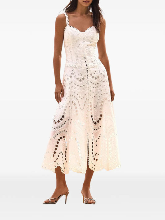 Charo Ruiz Ibiza Lace Scalloped Solace Dress — White — Size XS — Front View