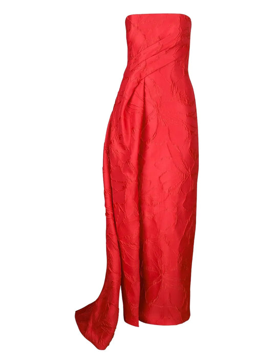 Monique Lhuillier Train Strapless Maxi Dress — Red — Size M — Front View