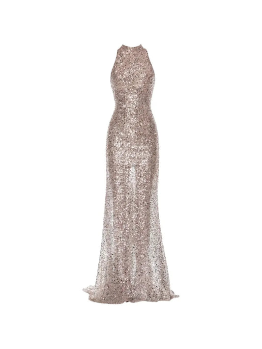 Bronx And Banco Tessa Halterneck Gown — Gold — Size XS — Front View