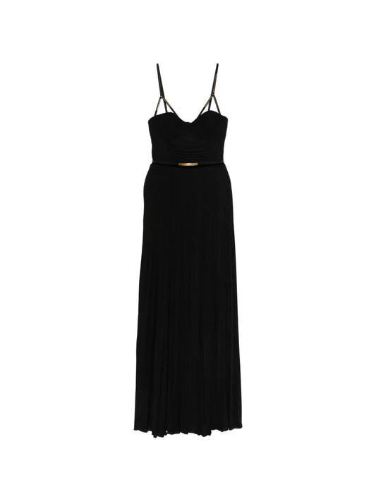 Elisabetta Franchi Bustier Belted Maxi Dress — Black/ Gold — Size XS — Front View