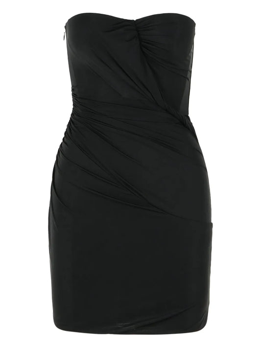 Blumarine Strapless Draped Mini Dress — Black — Size XS — Front View