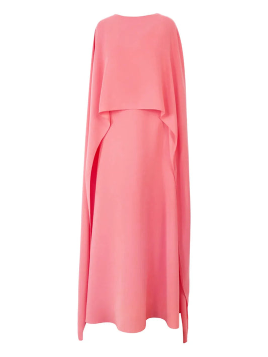Carolina Herrera Rear Zip Cape Front Kaftan — Tan/ Pink — Size XS — Front View