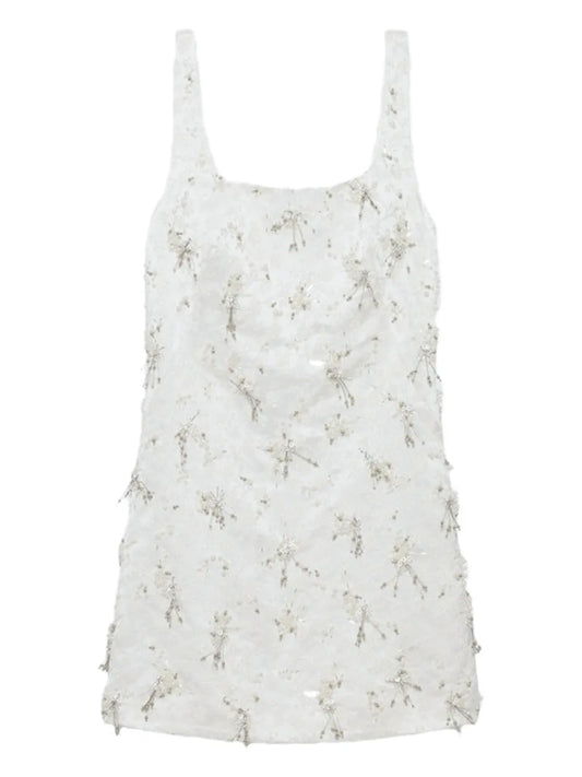 Simkhai Viva Beaded Mini Dress — White — Size XS — Front View