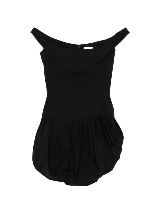 Magda Butrym Off Shoulder Gathered Mini Dress — Black/ Red — Size XS — Front View