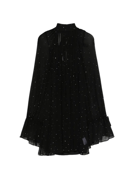 Staud Roux Pleated Ruffled Mini Dress — Black — Size S — Front View