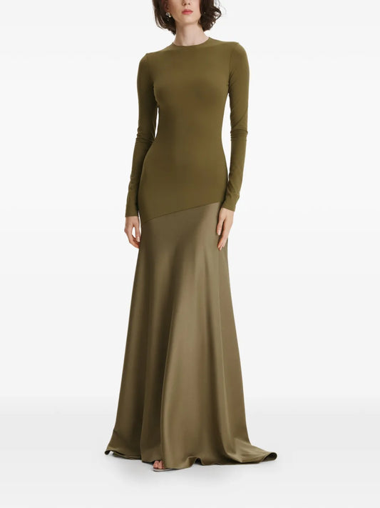 2310 Studio Long Sleeves Colour Block Maxi Dress — Green — Size XS — Front View
