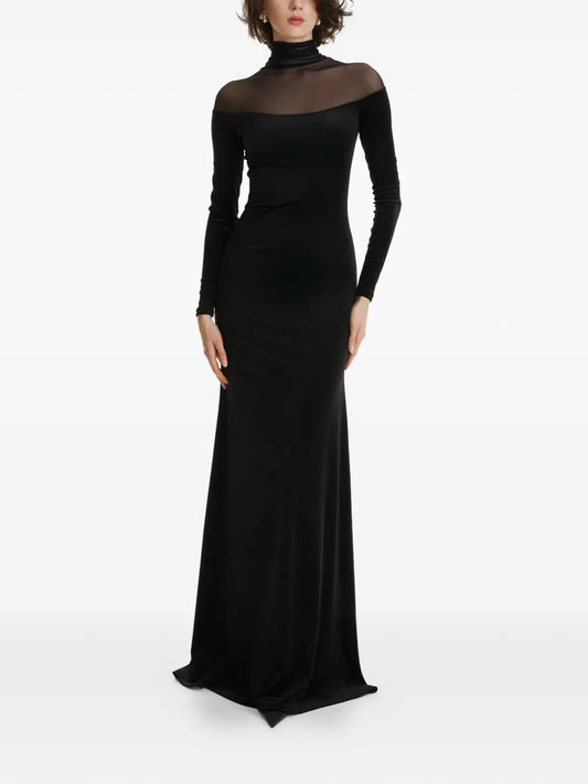 2310 Studio Mesh Turtleneck Maxi Dress — Black — Size XS — Front View