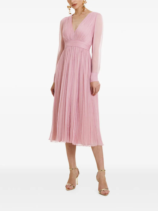 Framboise Vasquez Long Sleeve Midi Dress — Pink — Size S — Front View