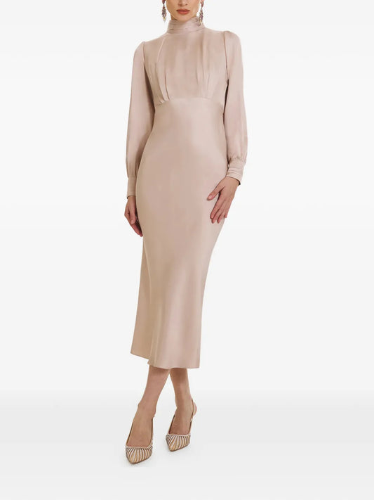 Framboise Jacob High Neck Midi Dress — Beige — Size XS — Front View