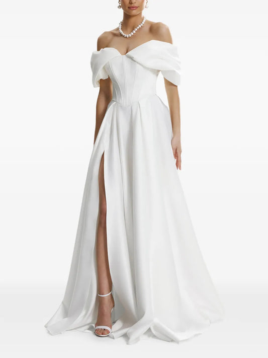 Framboise Giuliamy Off The Shoulder Maxi Dress — White — Size XS — Front View