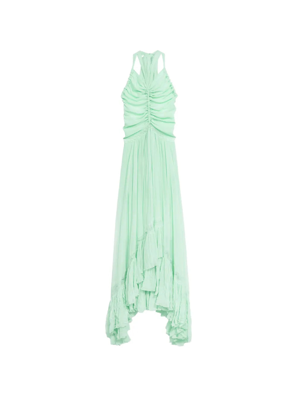 Blumarine Ruched Ruffled Dress — Blue — Size XS — Front View